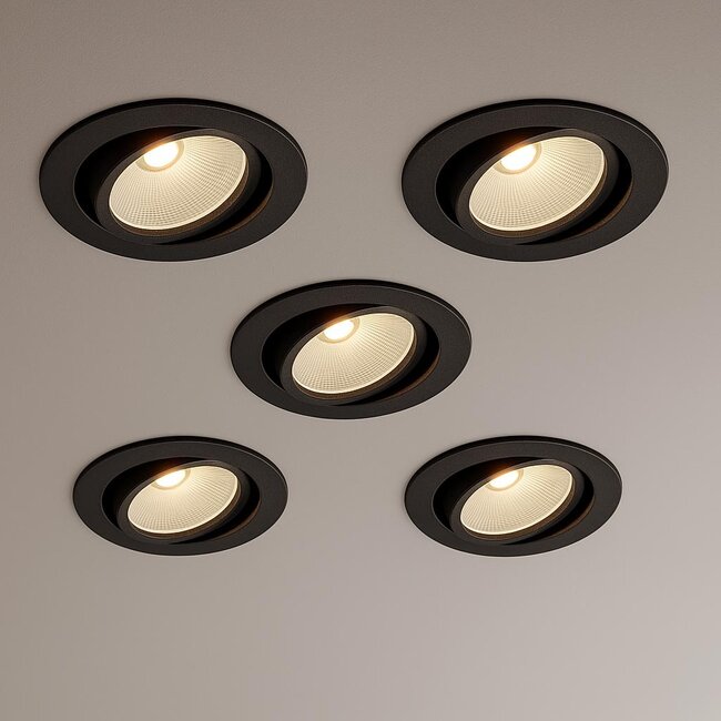 Set van 5 Zwarte Inbouw Ledspot Oslo, 6 Watt, Dimbaar Warm Wit IP44