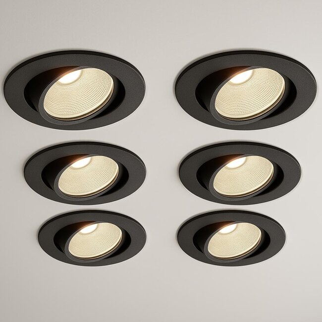 Set van 6 Zwarte Inbouw Ledspot Oslo, 6 Watt, Dimbaar Warm Wit IP44