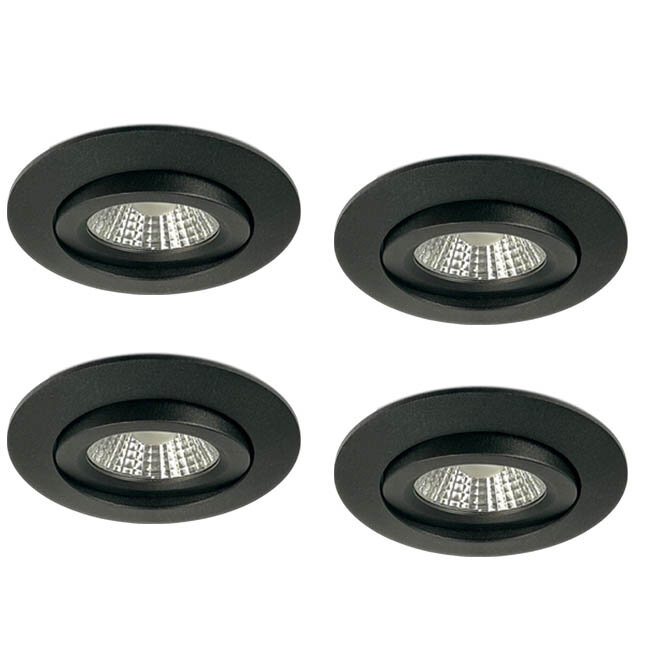Set van 4 Inbouw Ledspot Praag zwart, 5 Watt, Dimbaar, Warm Wit licht , IP44