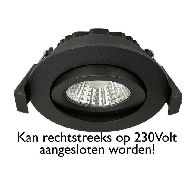 Set van 6 Inbouw Ledspot Praag zwart, 5 Watt, Dimbaar, Warm Wit licht , IP44