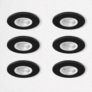 Kosnic Set van 6 Zwarte Inbouw Ledspot Erta, 6 Watt, Dimbaar,  IP65