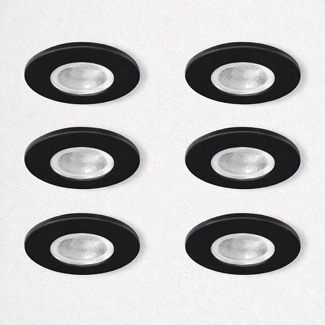 Kosnic Set van 6 Zwarte Inbouw Ledspot Erta, 6 Watt, Dimbaar, IP65