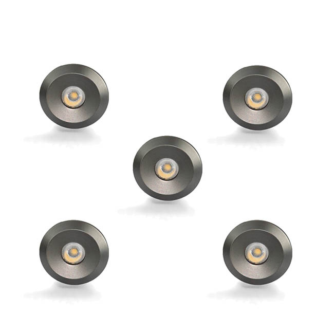 Set van 5 Microleds Maduro, 1,2 Watt, IP44 , Gun Metal kleur