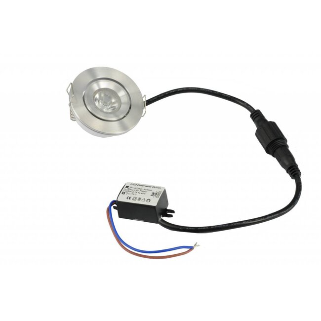 Dimbare mini inbouwLEDspot, warm wit, 1x3W Kantelbaar IP44