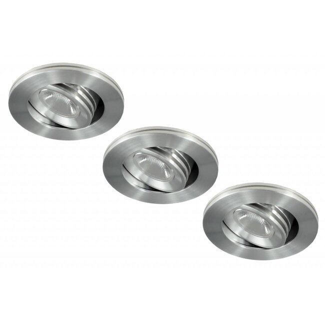 Set van 3 stuks dimbare mini inbouwLEDspot, warm wit, 1x3W Kantelbaar IP44