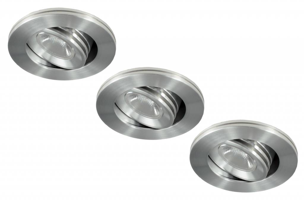 Set van 3 stuks dimbare mini inbouwLEDspot, warm wit, 1x3W Kantelbaar IP44