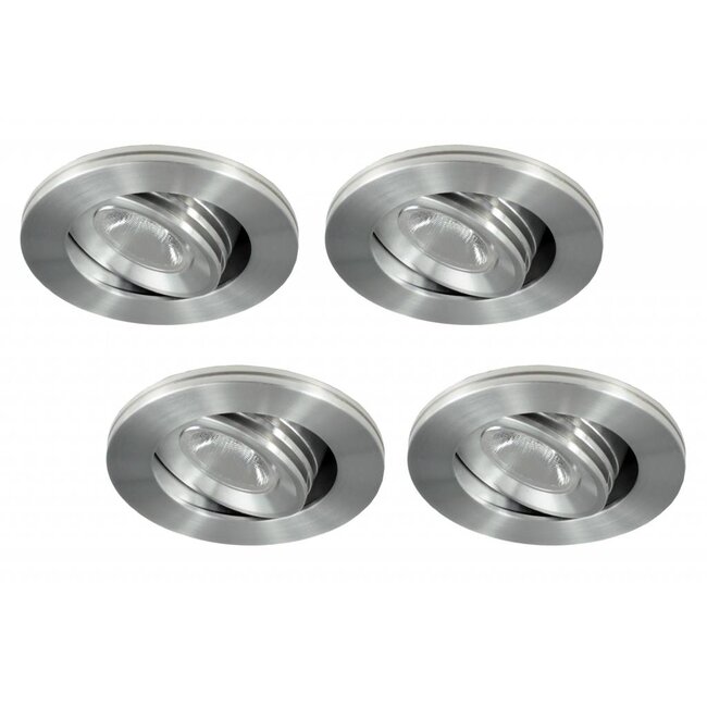 Set van 4 stuks dimbare mini inbouwLEDspot, warm wit, 1x3W Kantelbaar IP44