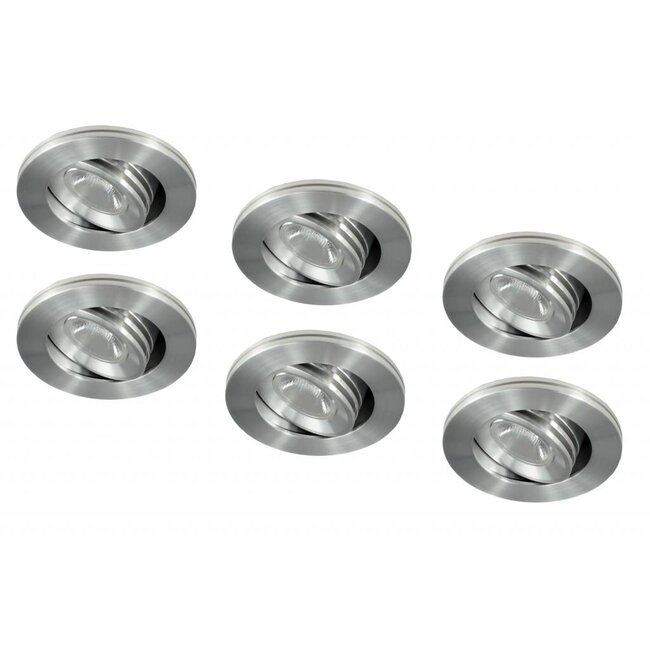 Set van 6 stuks dimbare mini inbouwLEDspot, warm wit, 1x3W Kantelbaar IP44
