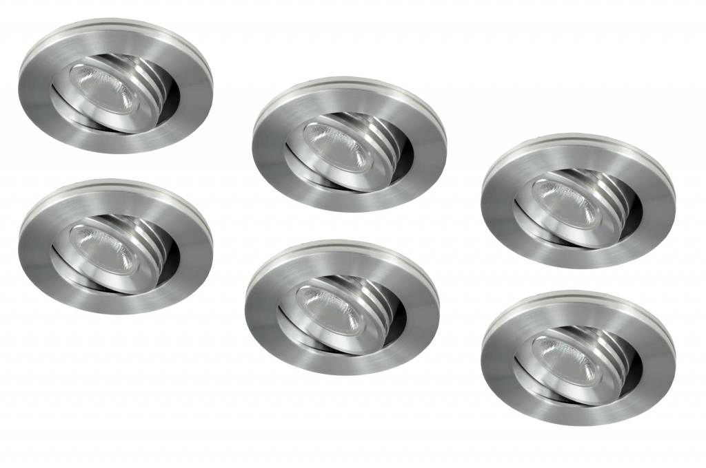 Set van 6 stuks dimbare mini inbouwLEDspot, warm wit, 1x3W Kantelbaar IP44