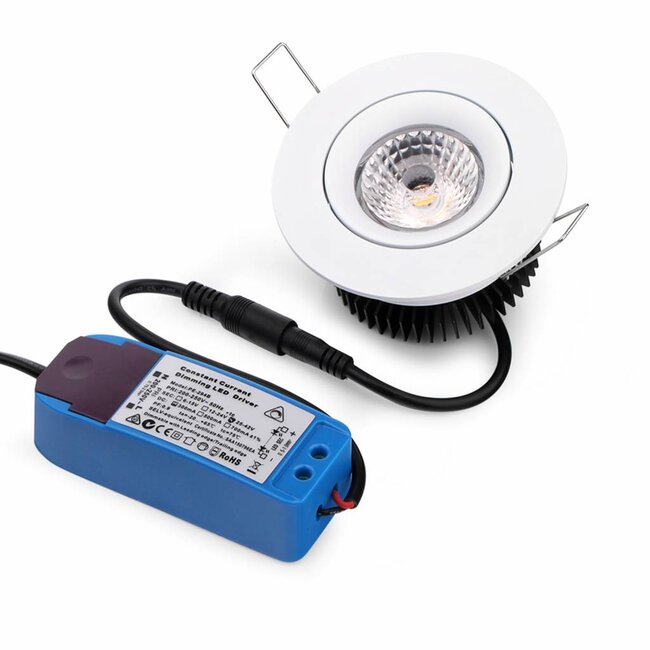 Set van 3 stuks Inbouw LEDspot Parijs, Warm wit licht, dimbaar, 8 Watt, kantelbaar