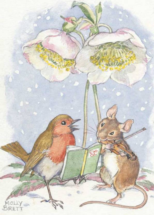 Medici Molly Brett, Robin and mouse under Christmas rose PCE 141
