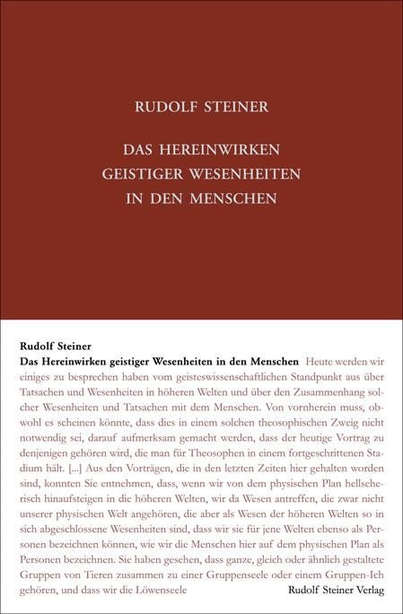 Rudolf Steiner, GA 102 Das Hereinwirken geistiger Wesenheiten in den Menschen