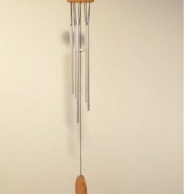 Windgong Houten schijf met 5 zilveren pijpjes, lengte 40cm (TU5030)