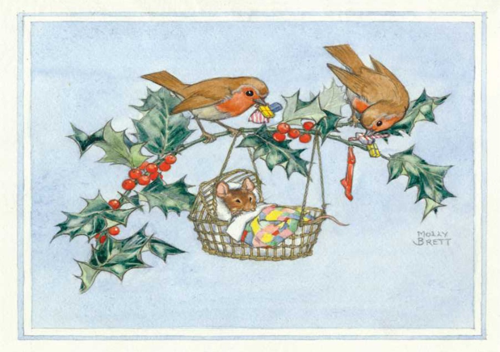 Molly Brett, Robins and mouse at Christmas PCE 185