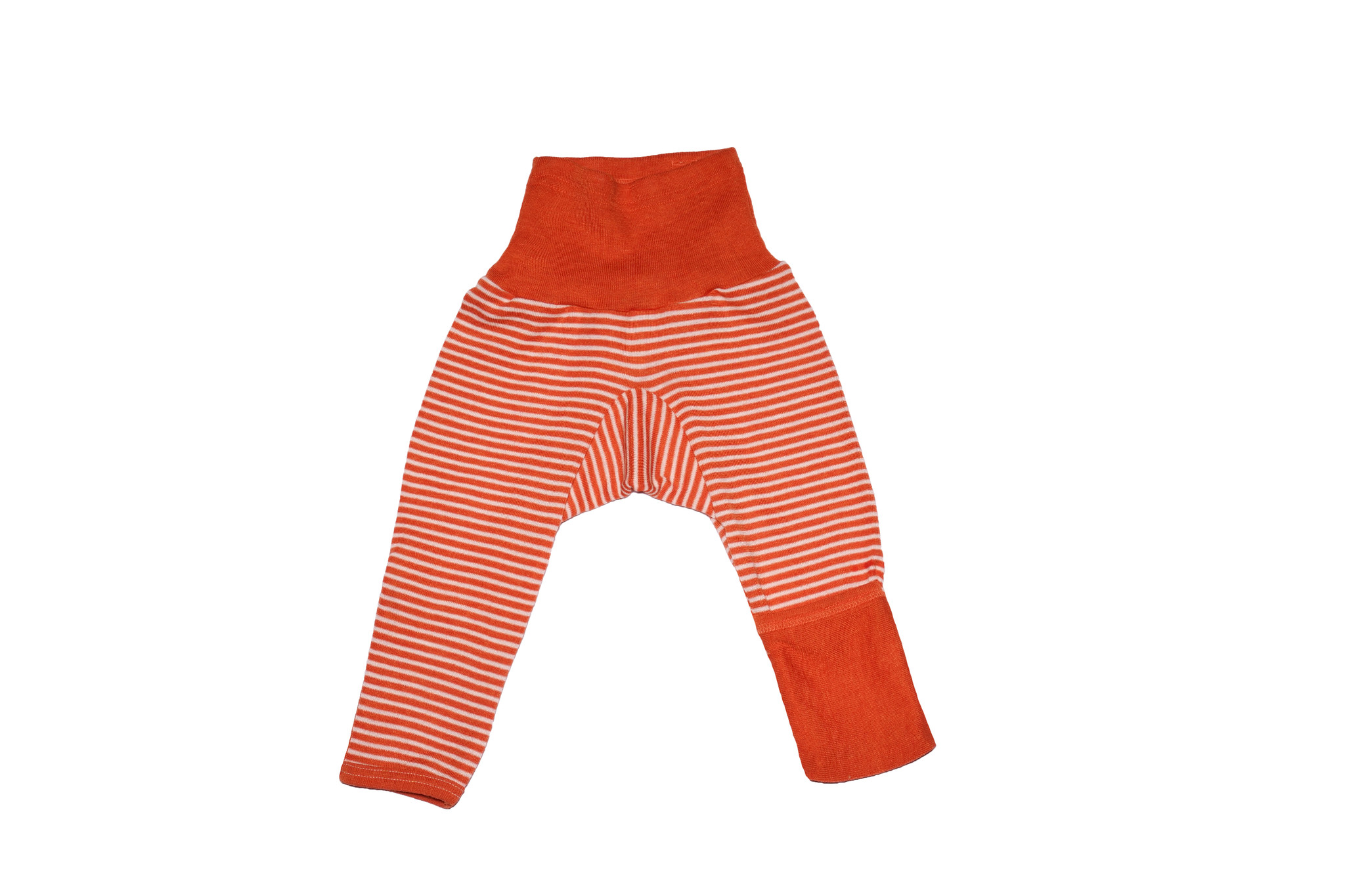 Cosilana Cosilana babylegging Wol/Zijde,  met omslag voor de voetjes - Gestreept Saffraan/Oranje (129)