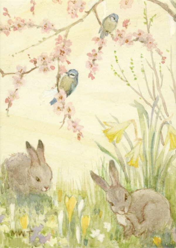 Margaret Tarrant, Rabbits and Blue Tits With Spring Flowers PCE 295