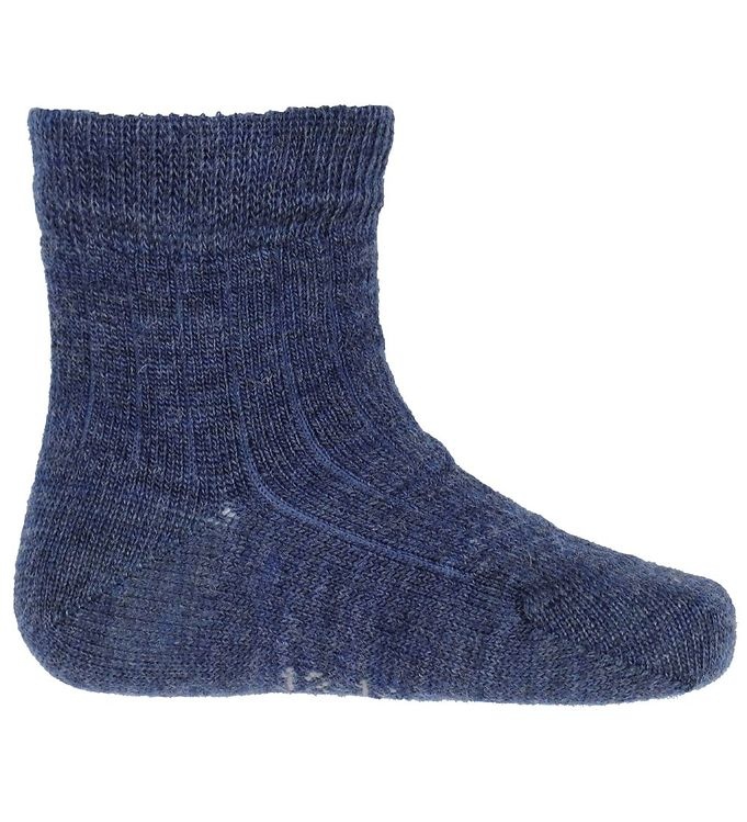 Joha Joha dunne wollen sokken - Rib - Denim blauw melange (60021)