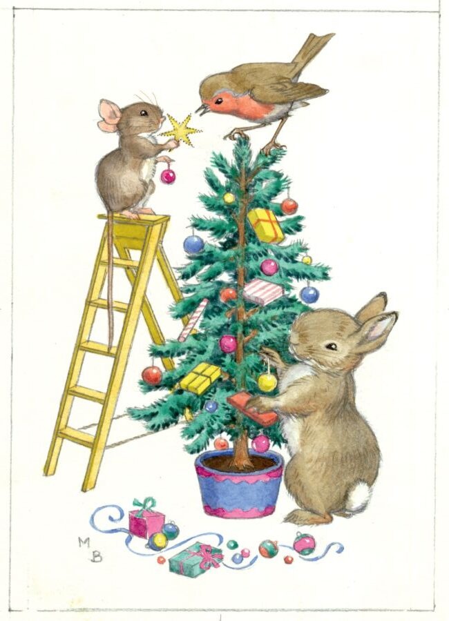 Molly Brett, ‘Mouse and rabbit decorating Christmas tree’ (PCE 268)