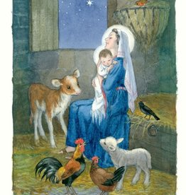 Molly Brett, Madonna and child in stable with calf, lamb, hens and robin (PCE 271)