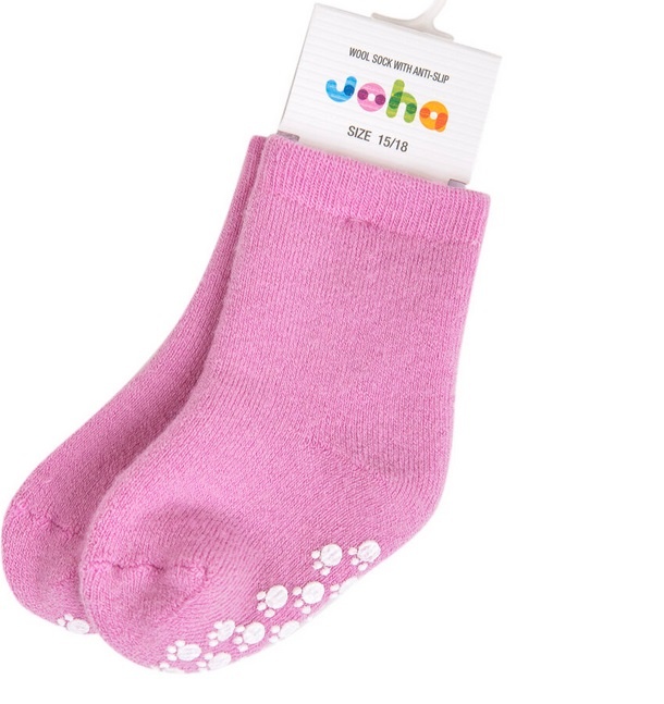 JOHA Joha Wollen sokken met Anti-slip - Roze (60042)