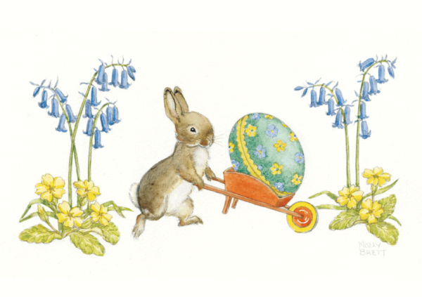 Molly Brett, PCE 125 Rabbit pushing a decorated Easter Egg in a Wheelbarrow
