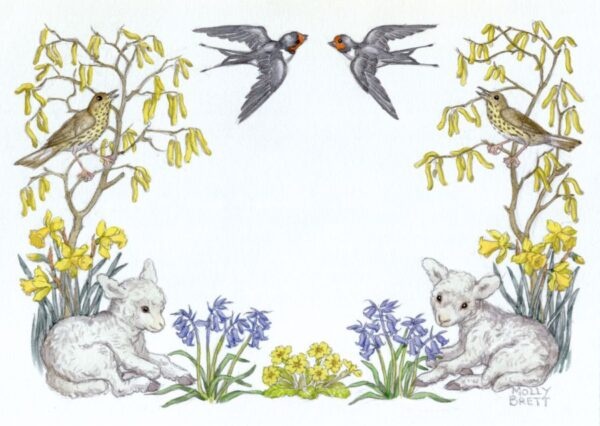 Molly Brett,  Thrushes, lambs, flowers and two swallows (PCE 318)