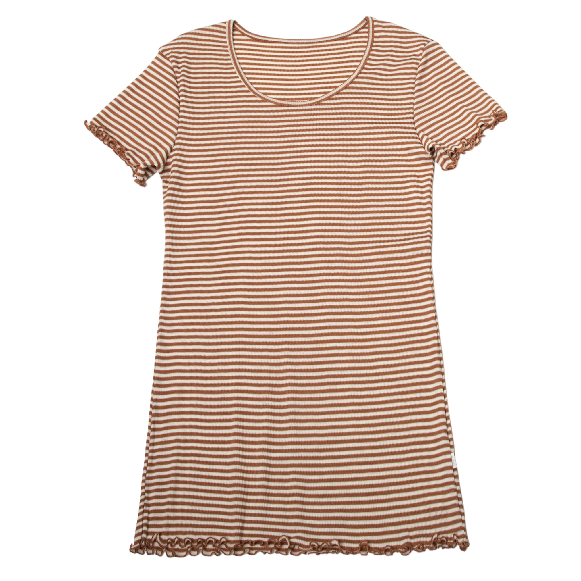 *Joha Limited Collection 2024* Spring-Summer Dames T-shirt  wol/zijde Bruin-gestreept (7144)