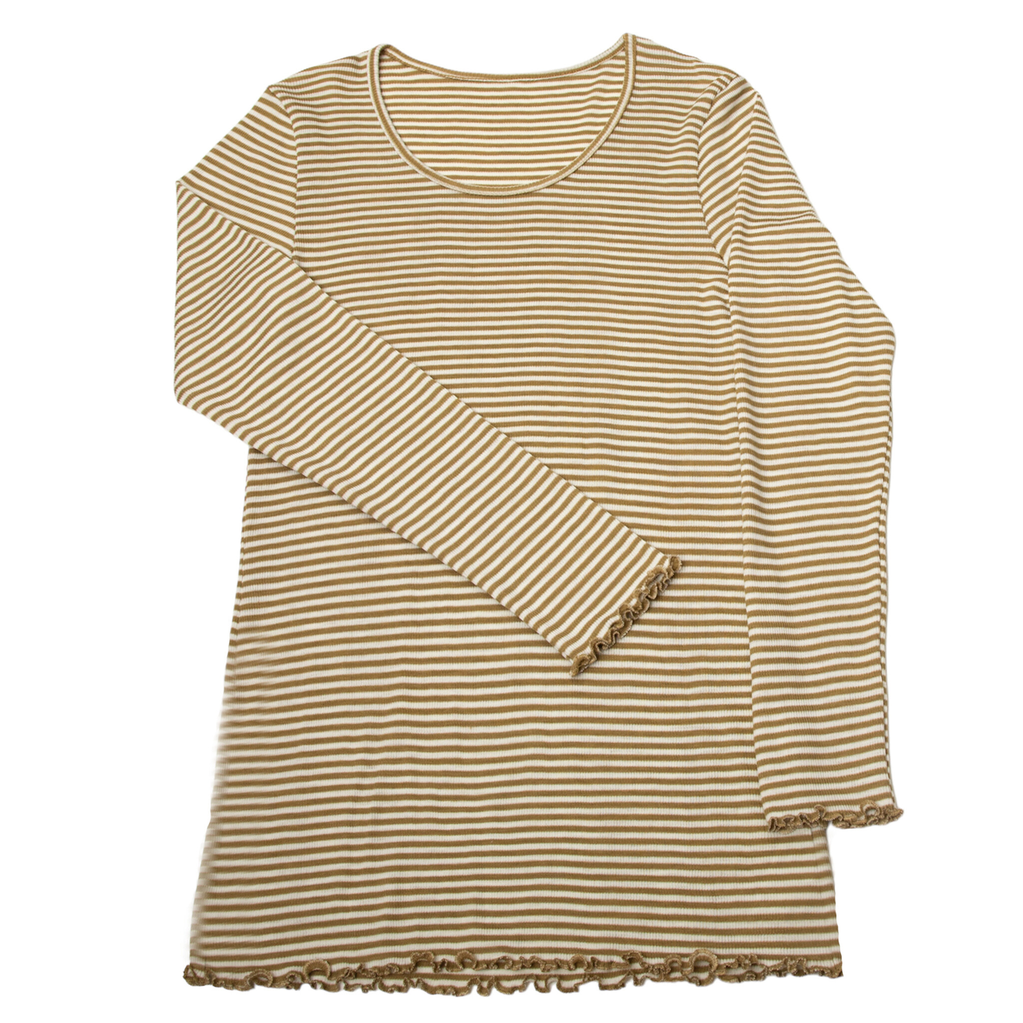 *Joha Limited Collection 2024* Spring-Summer Dames Shirt lange mouw wol/zijde Khaki-gestreept (7145)
