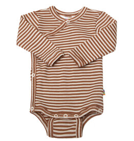 *Joha Limited Collection 2024* Spring-Summer Wikkelromper wol/zijde lange mouw Bruin-gestreept  (7144)