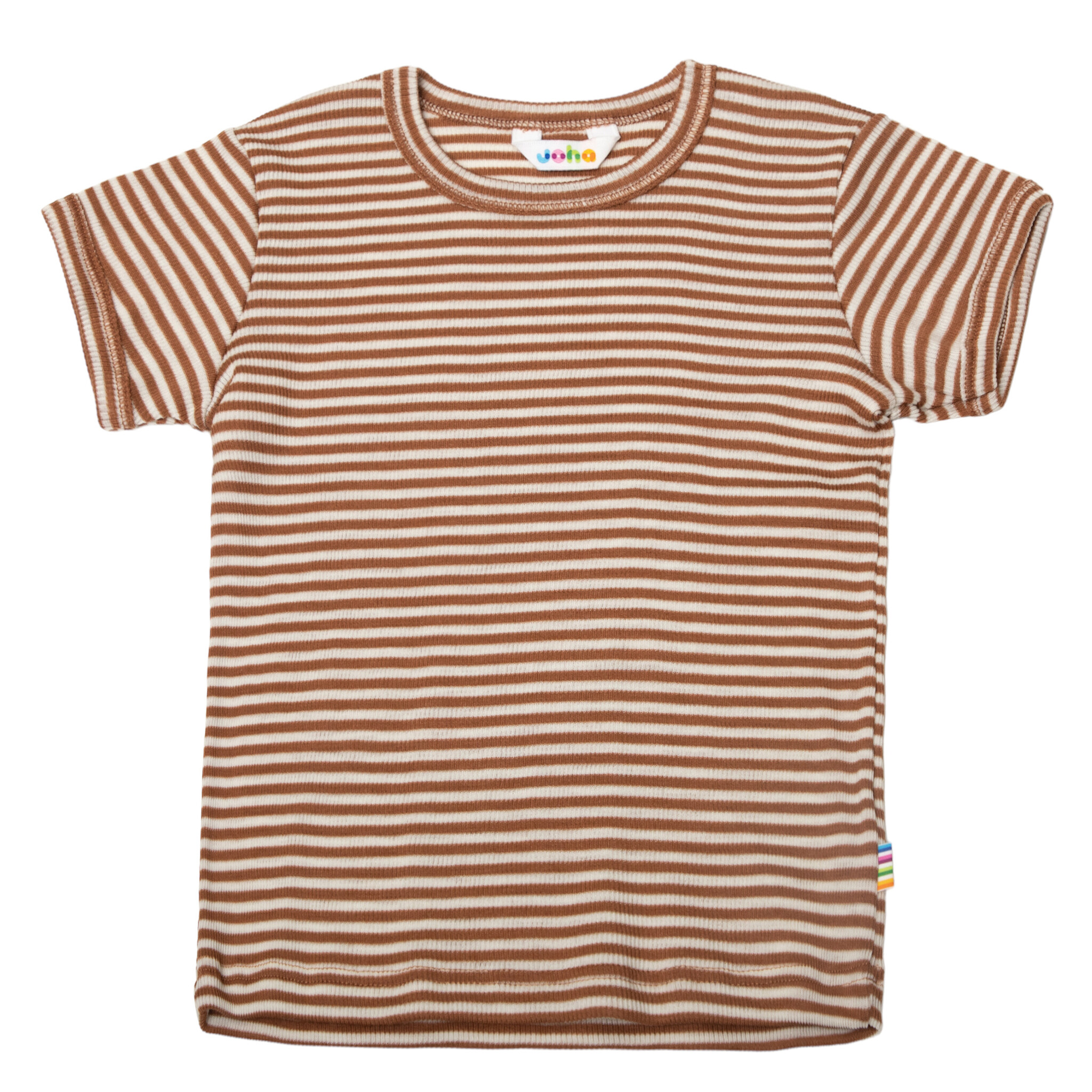 *Joha Limited Collection 2024* Spring-Summer Kind T-Shirt korte mouw wol/zijde Bruin-gestreept (7144)