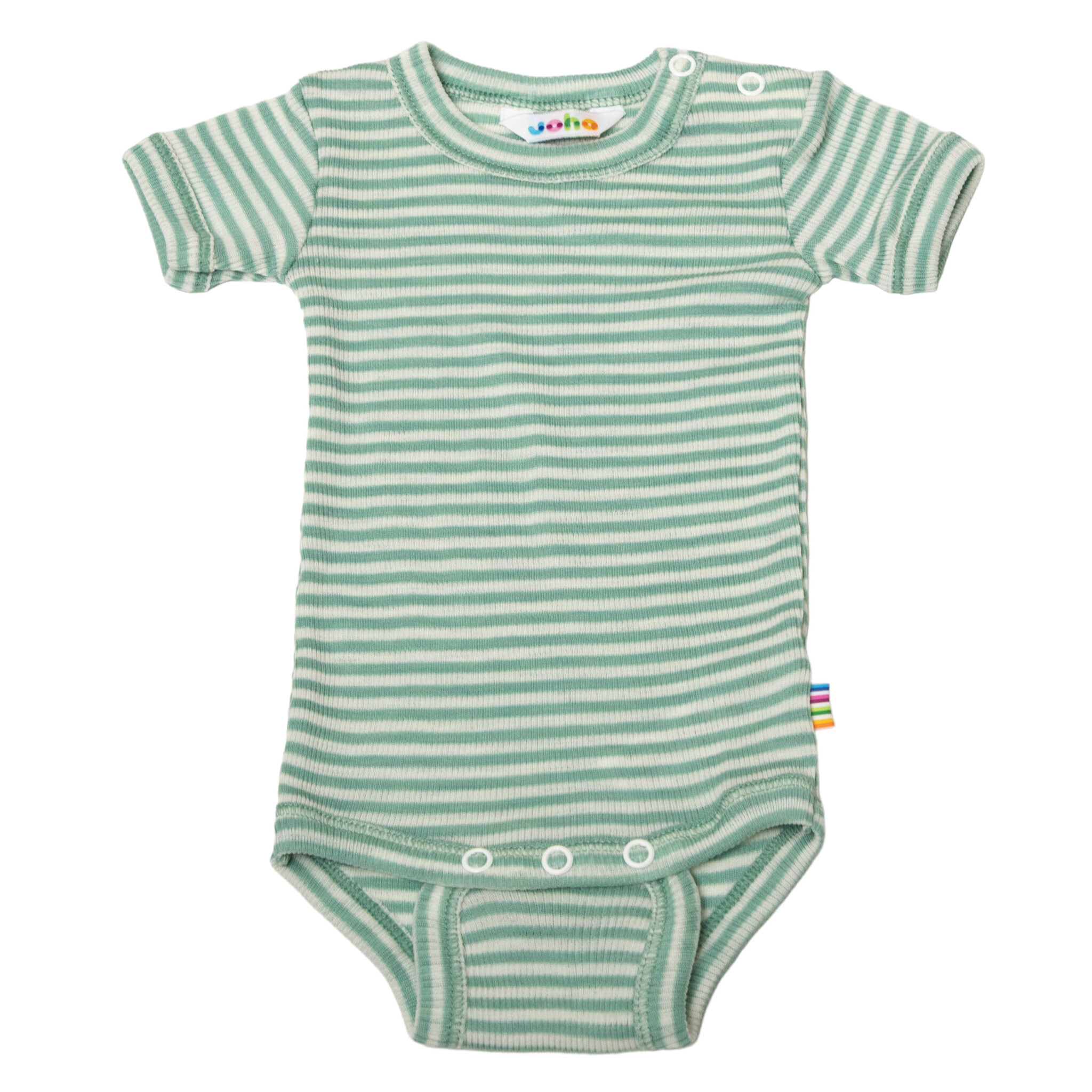 Joha *Joha Limited Collection 2024* Spring-Summer Romper wol/zijde korte mouw Mint-gestreept  (7146)