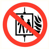 Pictogram verboden de lift te gebruiken bij brand