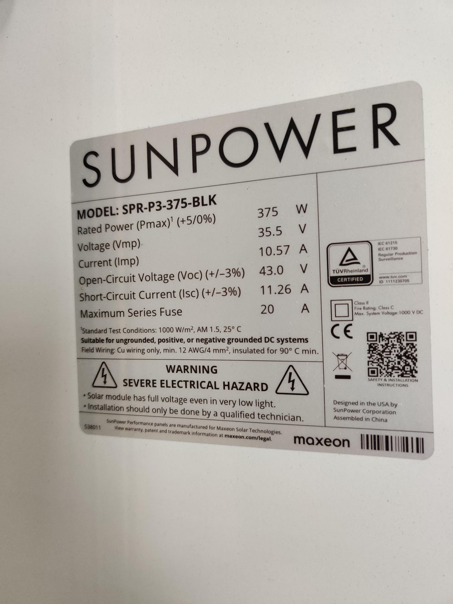 SunPower P3 - 375 Wp Full Black zonnepaneel - 1 exemplaar lichte transportschade