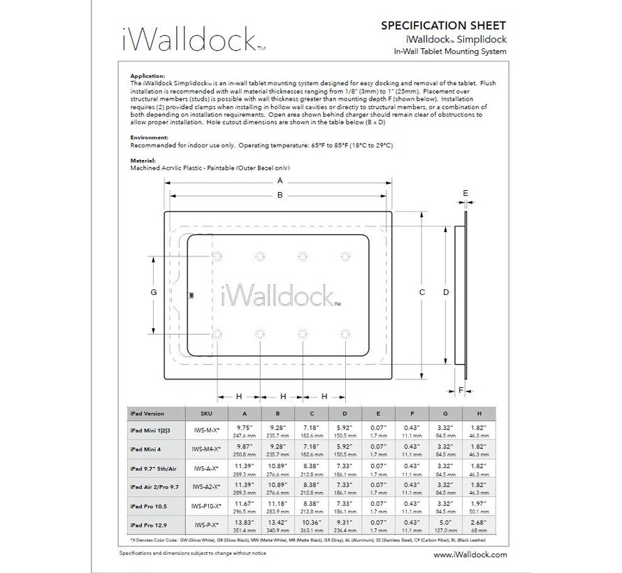 iPad 9.7 inbouw wandhouder