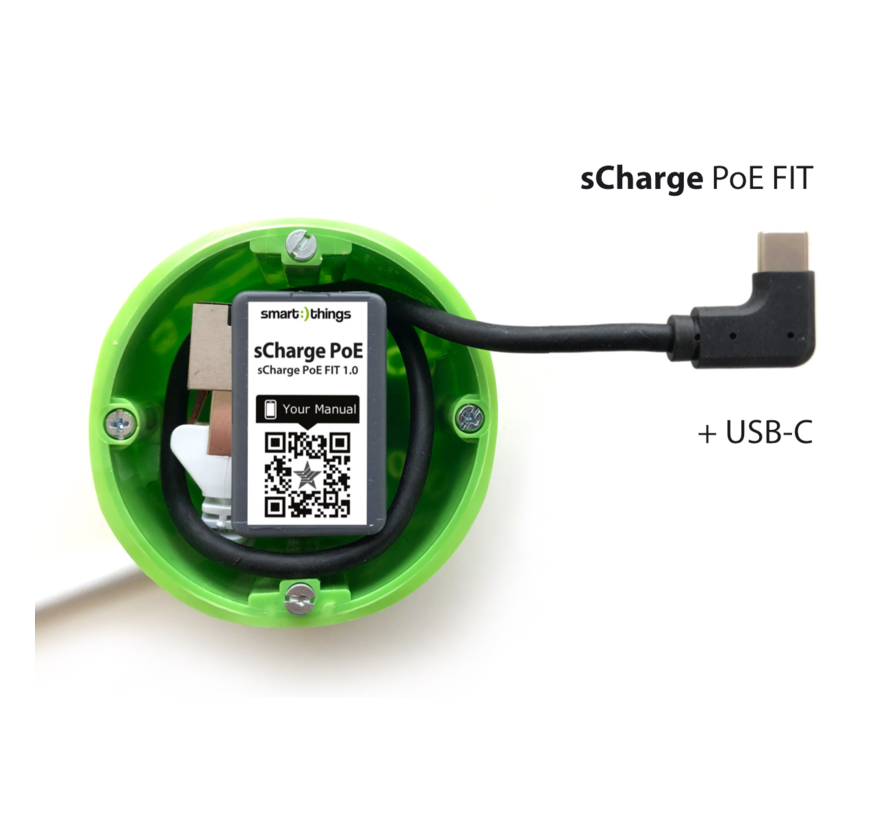sCharge PoE FIT oplader met USB-C power & data connectie
