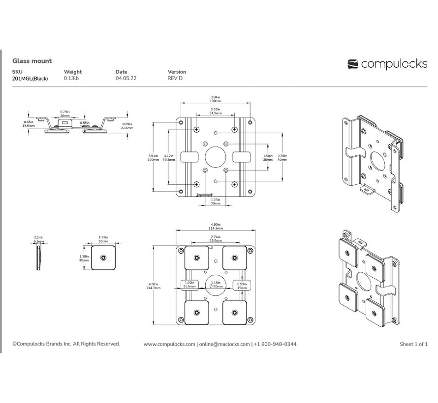 Compulocks Tablet / iPad Glass Mount Kit