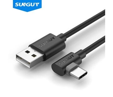 Kabel USB-A naar USB-C haakse stekker, 3 meter- Zwart