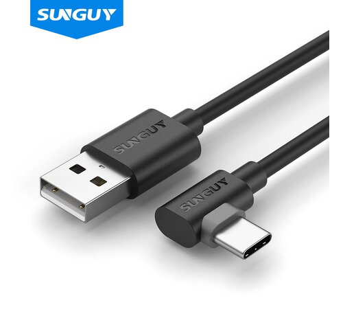 Kabel USB-A naar USB-C haakse stekker, 3 meter - Zwart