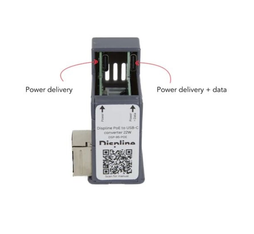 PoE naar USB-C adapter met 2 USB-C poorten (power en/of data)