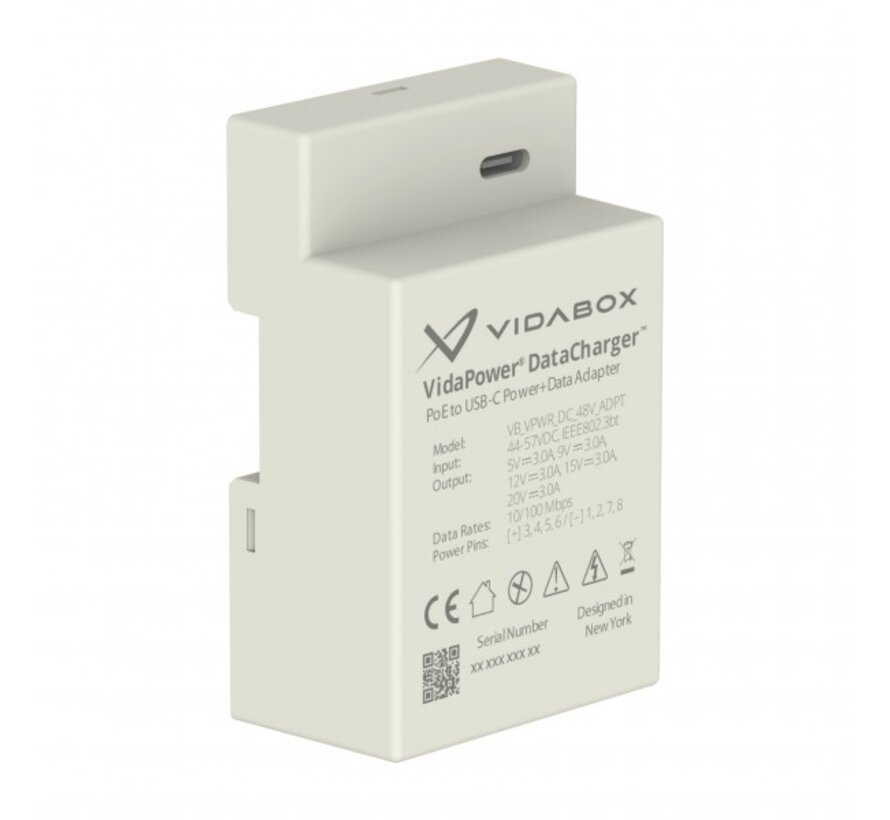 48V VidaPower® DataCharger™ : 802.3bt CAT5 / PoE naar USB-C Adapter (Voeding+Data