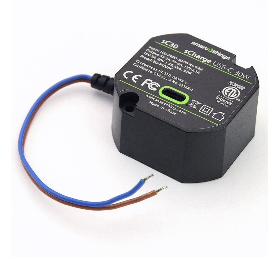 sCharge 30W inbouw voedingsadapter 230V USB-C- sC30