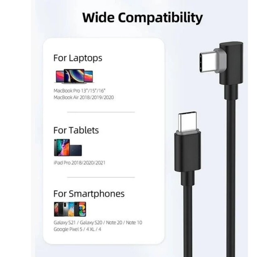 Haakse USB-C naar USB-C kabel oplaadkabel  3mtr
