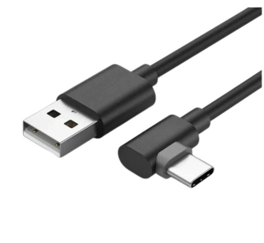 Kabel USB-A naar USB-C haakse stekker, 3 meter - Zwart