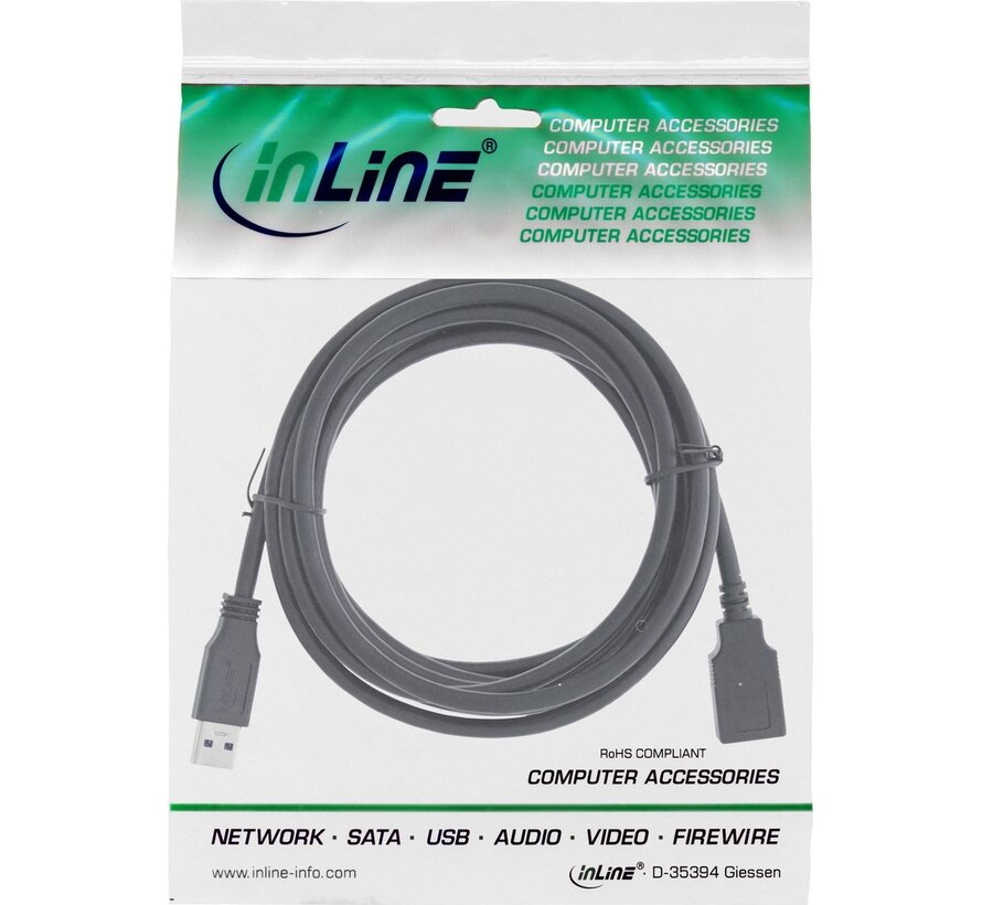 InLine USB-A naar USB-A verlengkabel -zwart - 5 meter