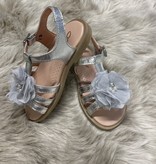 Clarys Sandaal met bloem en steentjes - Zilver