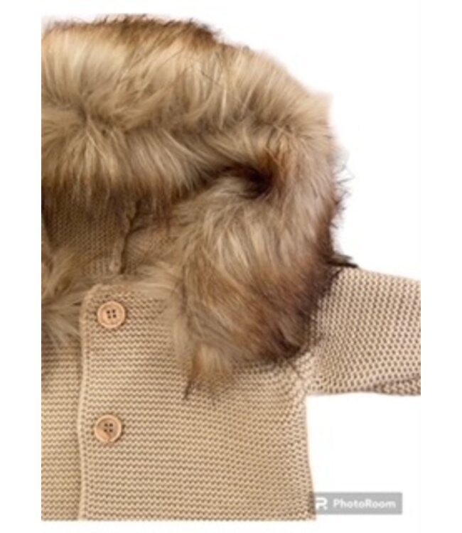 gebreid vestje met donskraagje - camel