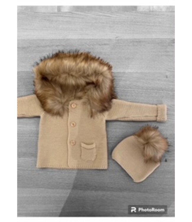 gebreid vestje met donskraagje - camel