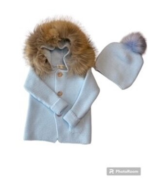 gebreid vestje met afneembaar donskraagje - blauw