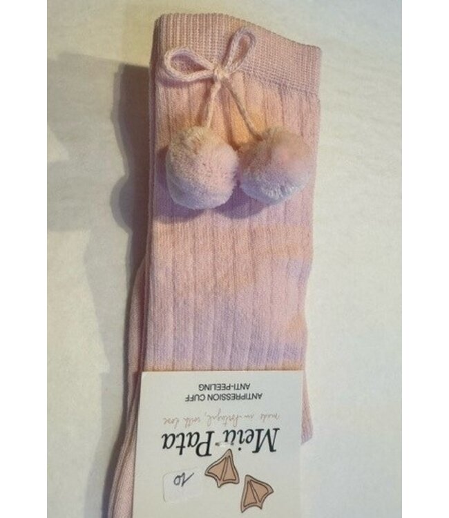Kniekousje roze met pomponnetjes