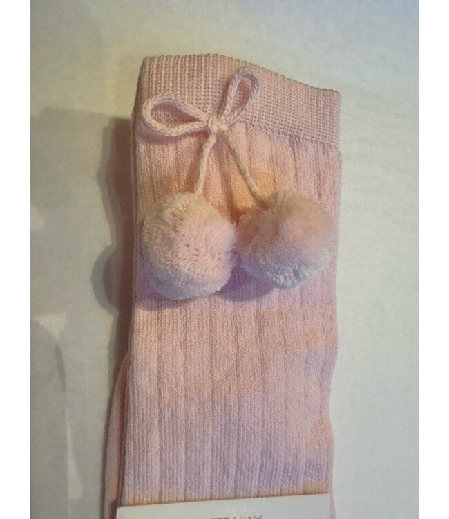 Kniekousje roze met pomponnetjes